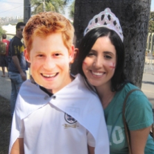 Brazilian fans brought Prince Harry masks to take photos with England supporters.